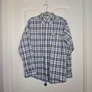 Cinch Long Sleeve Button Down Plaid Shirt Navy & White Lime Green  Plaid SZ M
